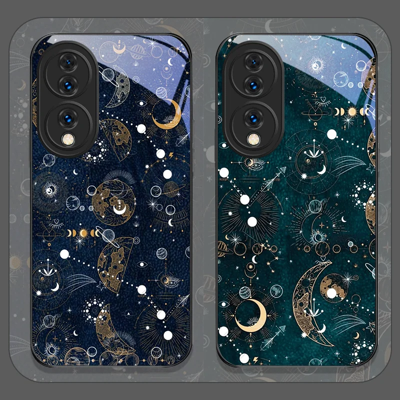 Mystical Starry Sky and Moon Pattern Tempered Glass Phone Case for Redmi Note 15 Pro+ 14 13 12 11T PRO 10 Lite 15C 14C 13C Cover