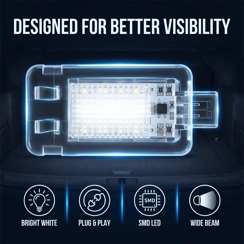 2pcs For Volvo C30 C70 II S40 II S60 S80 V50 V70 XC70 XC90 6000k LED Luggage Compartment Light Trunk Lamps 30754448,9151431