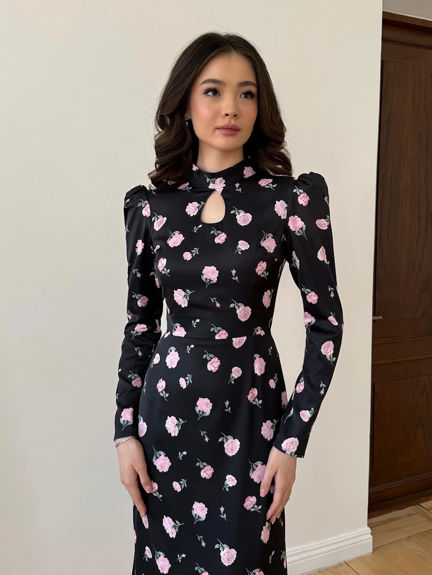 ثوب نوم نسائي من Marthaqiqi ملابس نوم بأكمام طويلة ملابس نوم مثيرة برقبة دائرية فستان بطول الكاحل مطبوع بيجامات نسائية شتوية #2