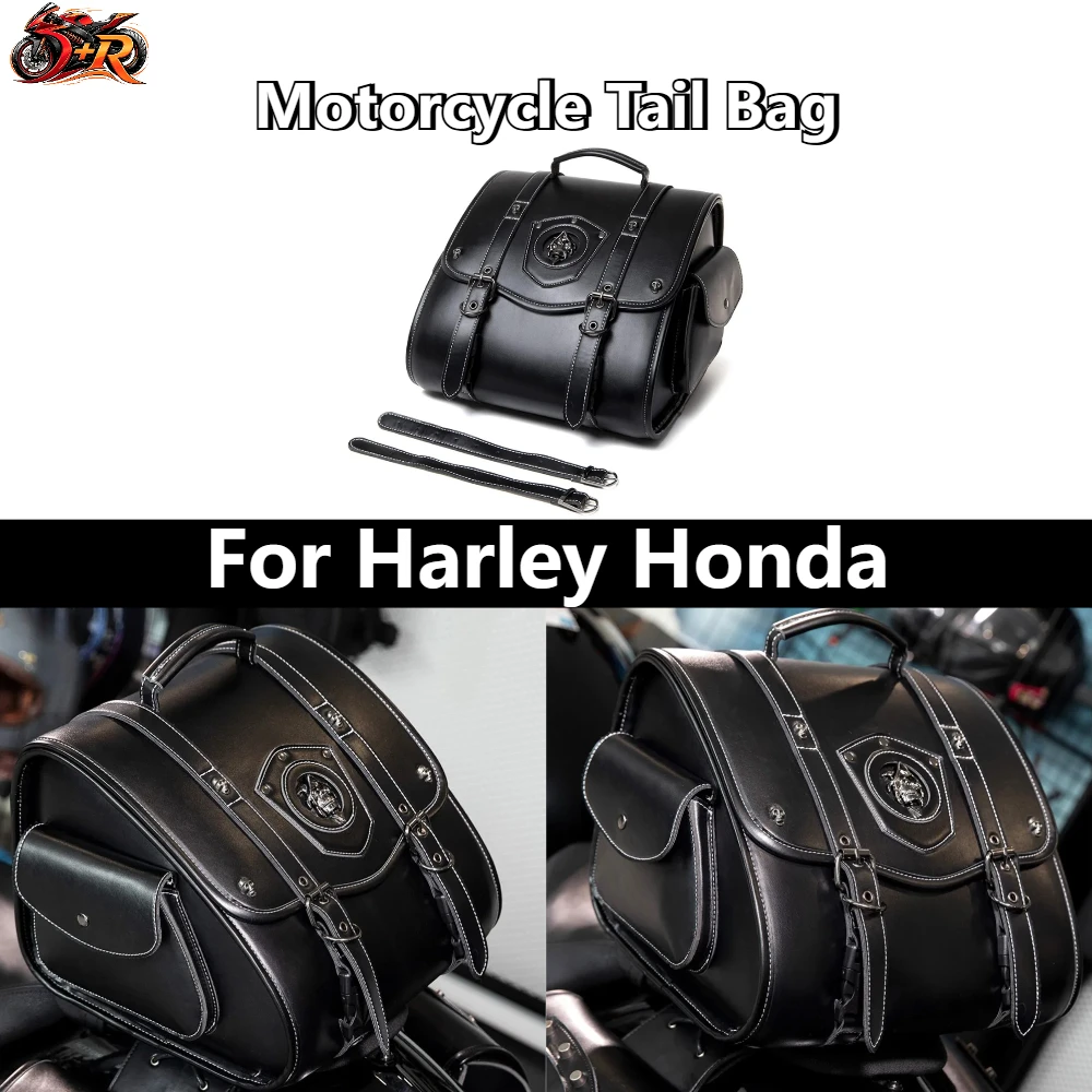 

For Harley Honda Universal Industrial Vintage Style Motorcycle Tail Bag Knight Saddle Rear Seat Luggage Waterproof Storage Tool