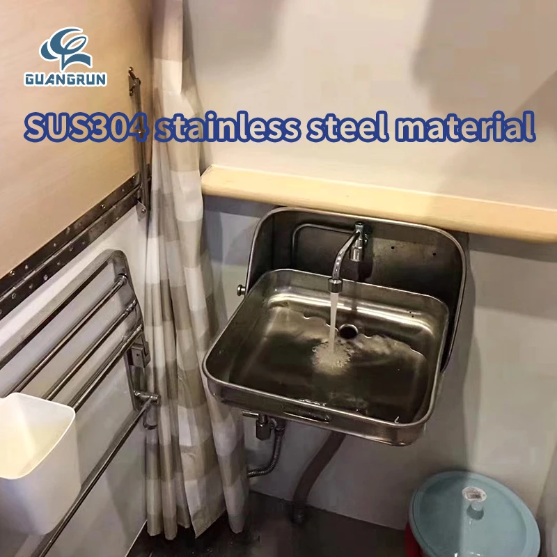 Stainless Steel 370*390*180/375 mm White Folding Sink with Cold Water Faucet for RV Caravan Boat Interior Accessories