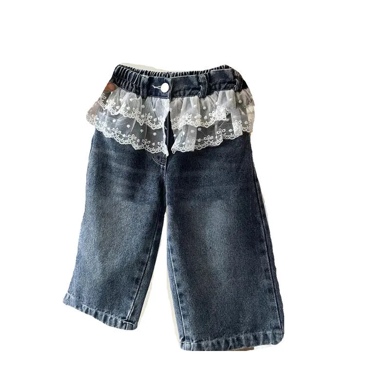 

Girls' Spring and Autumn Casual Jeans 2026 New Children's Fashion Jeans Splicing Mesh Pants