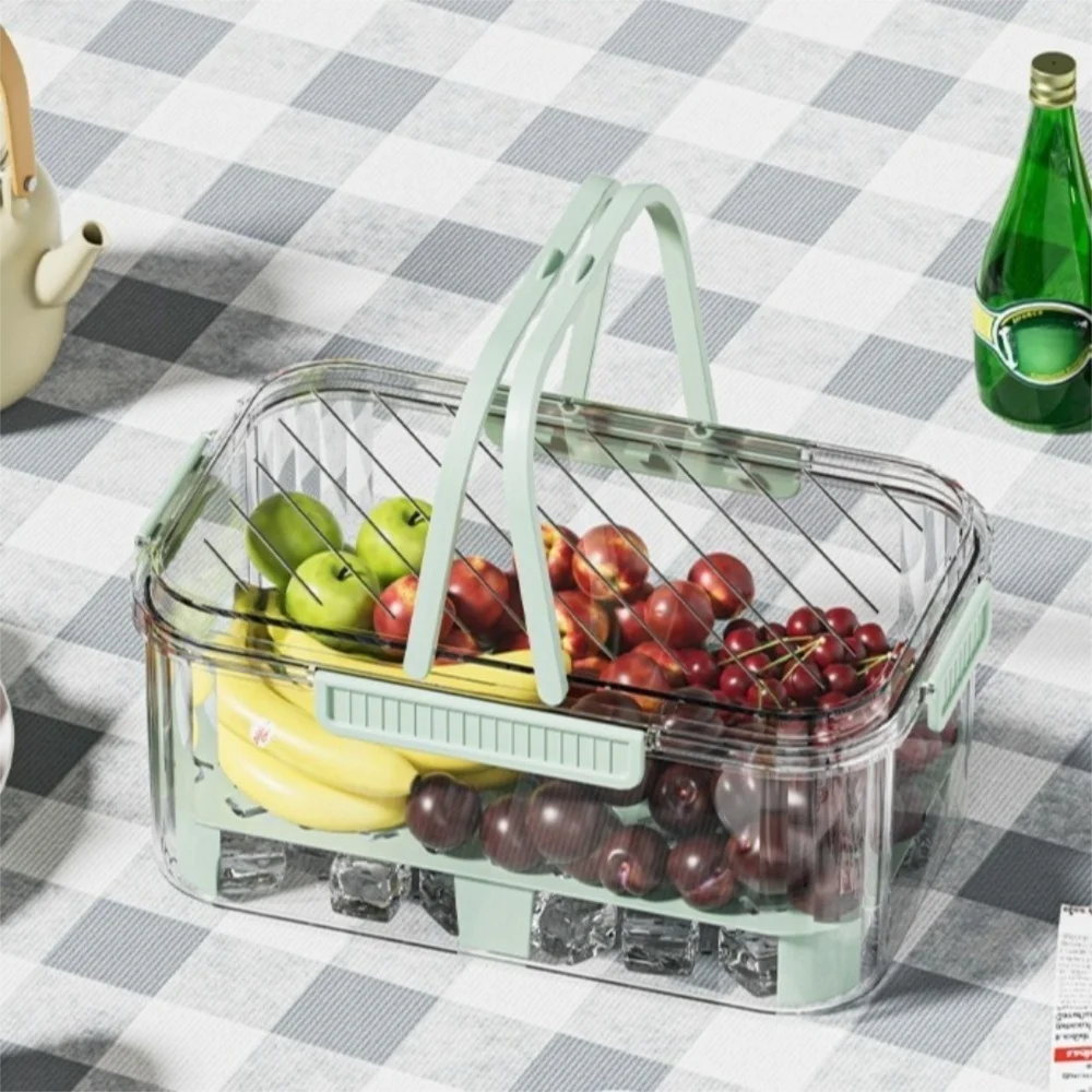 

Двухслойный контейнер для хранения продуктов питания с ручкой, большая вместительная коробка для хранения, герметичный сливной ящик для хранения