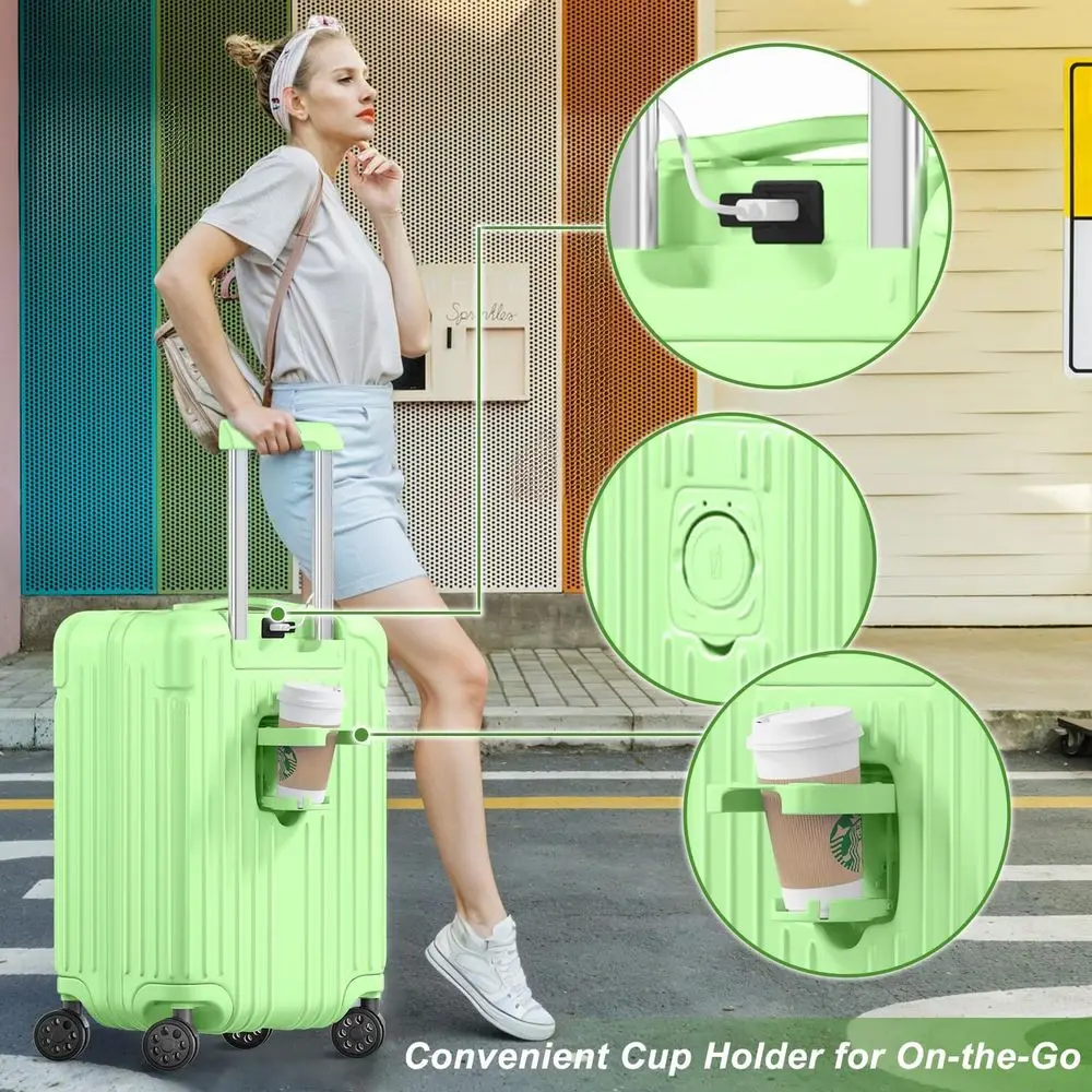 طقم حقيبة دوارة مكون من قطعتين مع غلاف صلب PC+ABS وقفل TSA ومنفذ شحن وحامل أكواب - 20 و28 حقيبة حمل