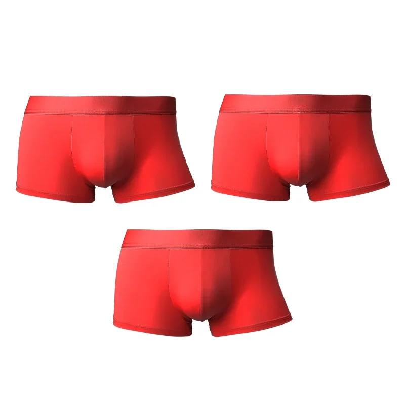 3-teilige rote Unterwäsche für Herren, kühle, dünne Boxershorts aus Seide, große rote Hochzeits-Boxershorts