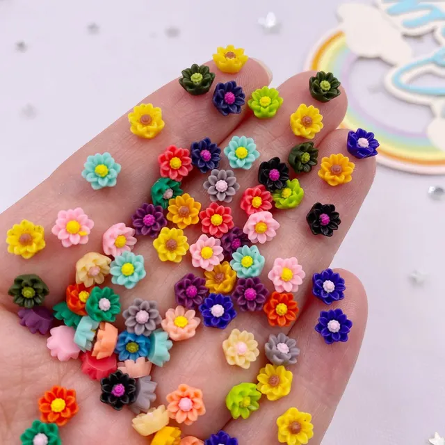 100 szt. Żywiczne Kolorowe 6mm 3D Głęboko Kolorowe Ozdoby w Kształcie Powojnika z Płaskim Tyłem DIY Ślub Scrapbook Manicure Akcesoria Rękodzieło L247 A