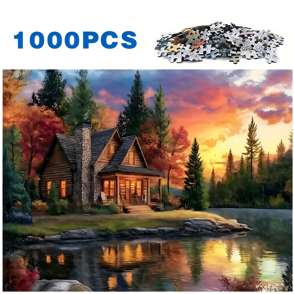 500-2000Pcs Scenic Landscape Jigsaw Puzzle for Adults, Lake House & Garden Art, Educational Paper Toy Gift for Family Relaxation