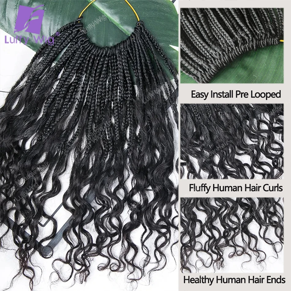 Crochet Boho Box Box Braids with Deep Wave Human Hair Curls Pre Looped Braiding Hair Extensions For Black Women Pre Braided
