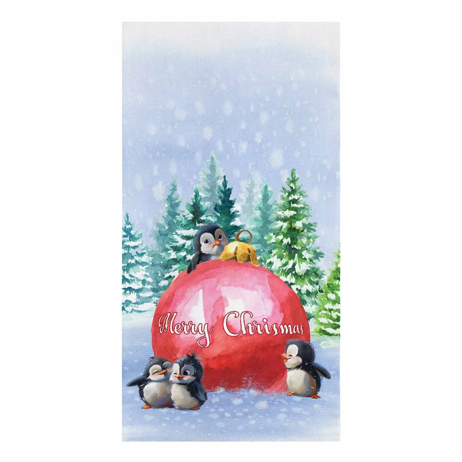 Christmas Forest Lantern Penguin Cartoon Printed Tea Hand Towel Kitchen Dishcloth Water Absorption Household Cleaning Cloth