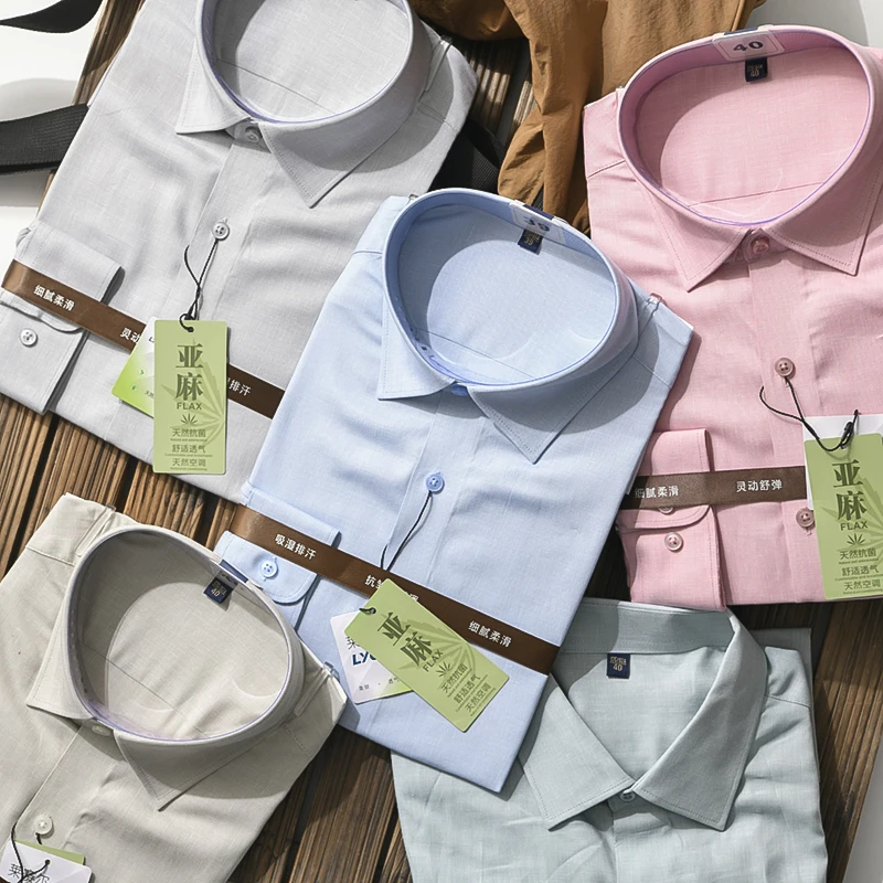 

High End Quality Men's Long Sleeve Linen Shirt Soft Comfortable Spring Fashion Versatile Casual Loose Fit Business Casual Shirt