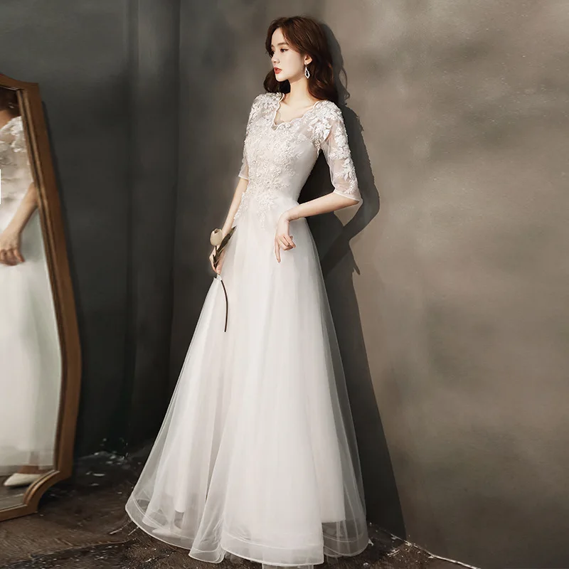 

Small evening dress woman, banquet long temperament white annual meeting dress, celebrity texture dress
