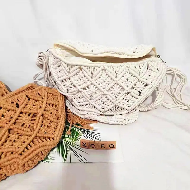 Boho torby czeska torebka Crossbody ręcznie tkana bawełniana torba na ramię szydełkowane frędzle plażowa czeska torebka dla kobiet dziewcząt