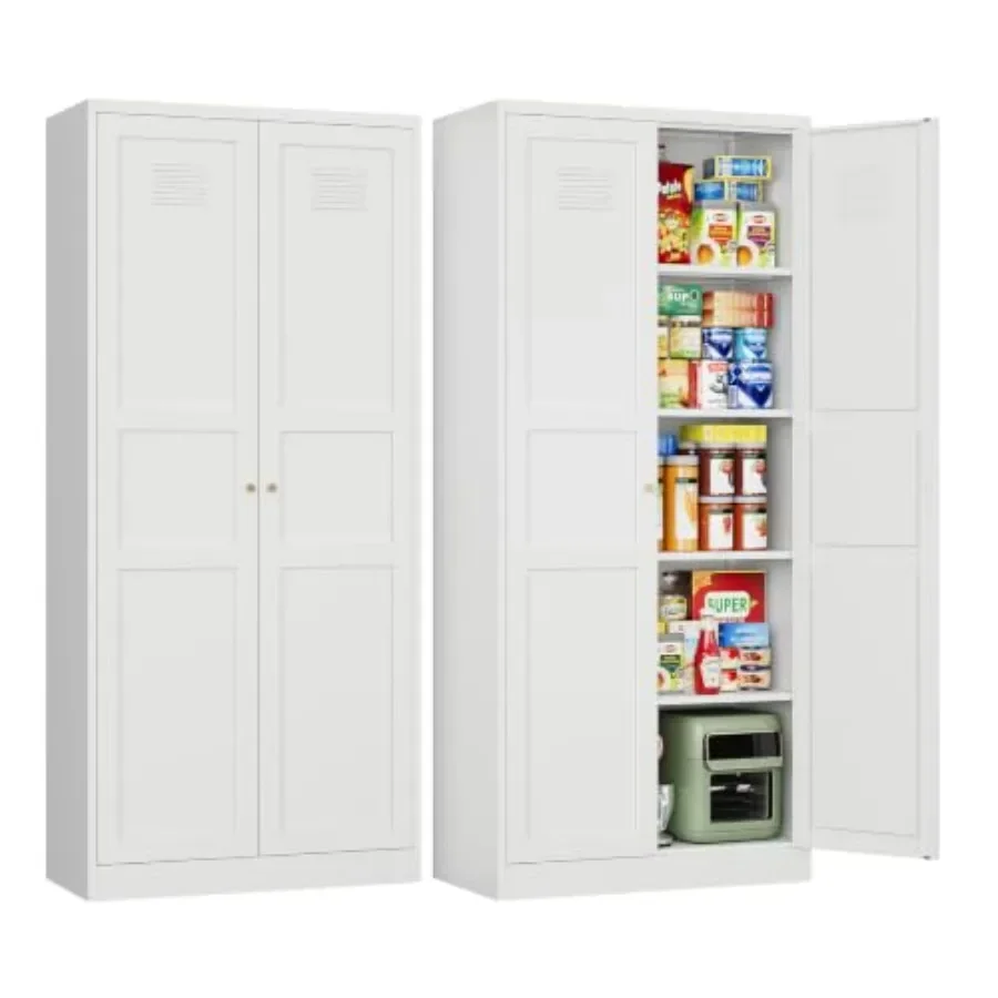 Storage Cabinet with Adjustable Shelves-Metal Home Kitchen Pantry Cabinets with Doors, Organization Locker for Cupboard/Bedroom