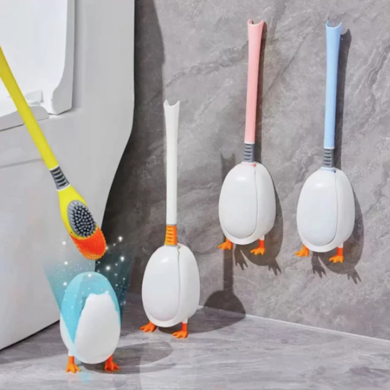 

Random color Multi functional yellow duck toilet brush household silicone no dead angle wall mounted wash with base toilet brush