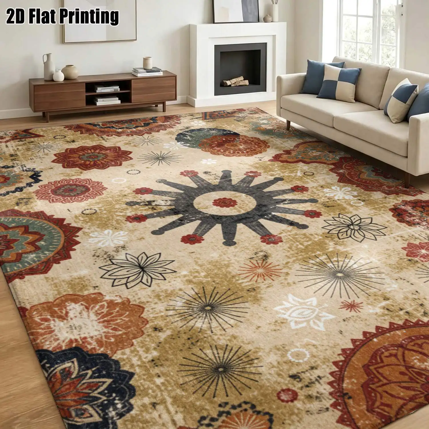 1Pc 2D Printed Soft Pink Retro Floral Carpet: European-Style Home Decor Rug, Machine Washable, Multi-Size, Suitable for Entrance, Dining, Foyer, Study, Living Room, Bedroom