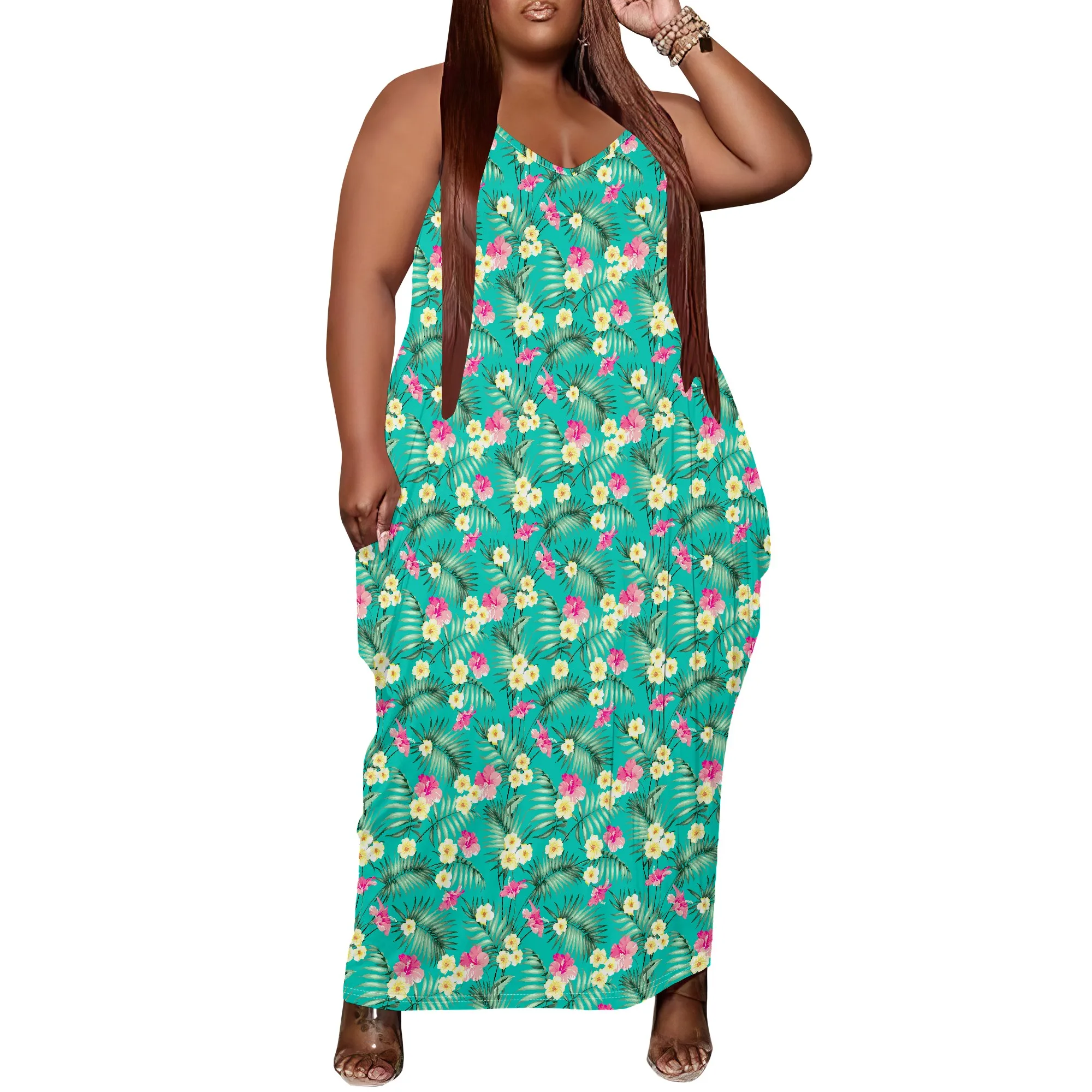 

Women's Plus Size Dress Floral Print Loose Slip Maxi Dress with Pocket Elegant Y2K XL-6XL