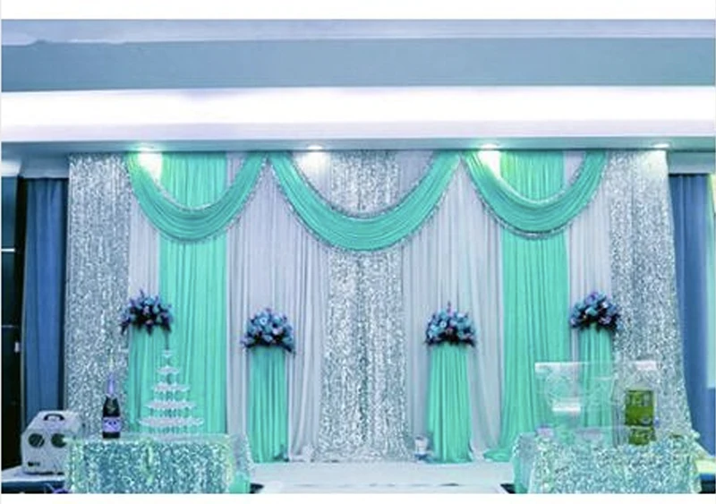 Imagem -02 - Oferta Especial 10ftx10ft Sequin Casamento Pano de Fundo Cortina com Swag Pano de Fundo Decoração do Casamento Romântico Gelo Seda Cortinas Palco