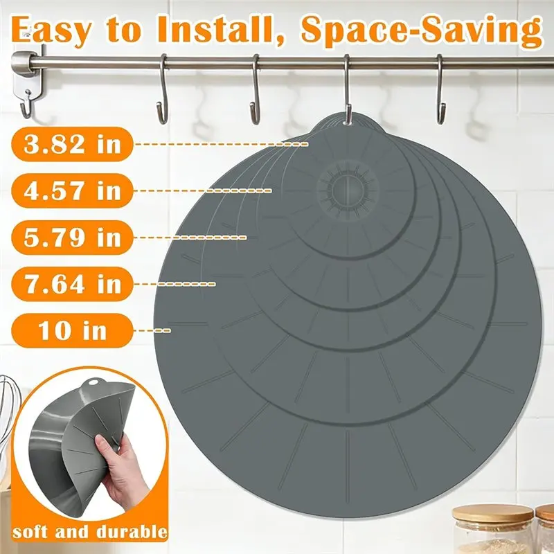 B08B-7 Pack Silicone Lids Silicone Lids For Pots And Pans 5 Sizes Reusable Heat-Resistant
