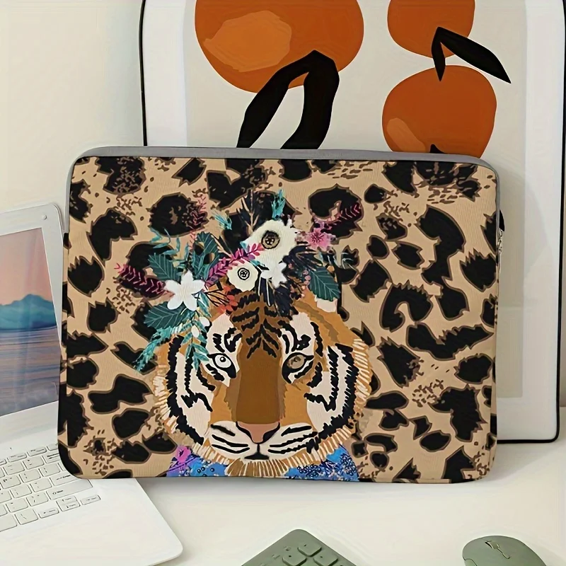 One piece set, two styles, tiger patterned laptop bag and briefcase, suitable for 14 inch laptops