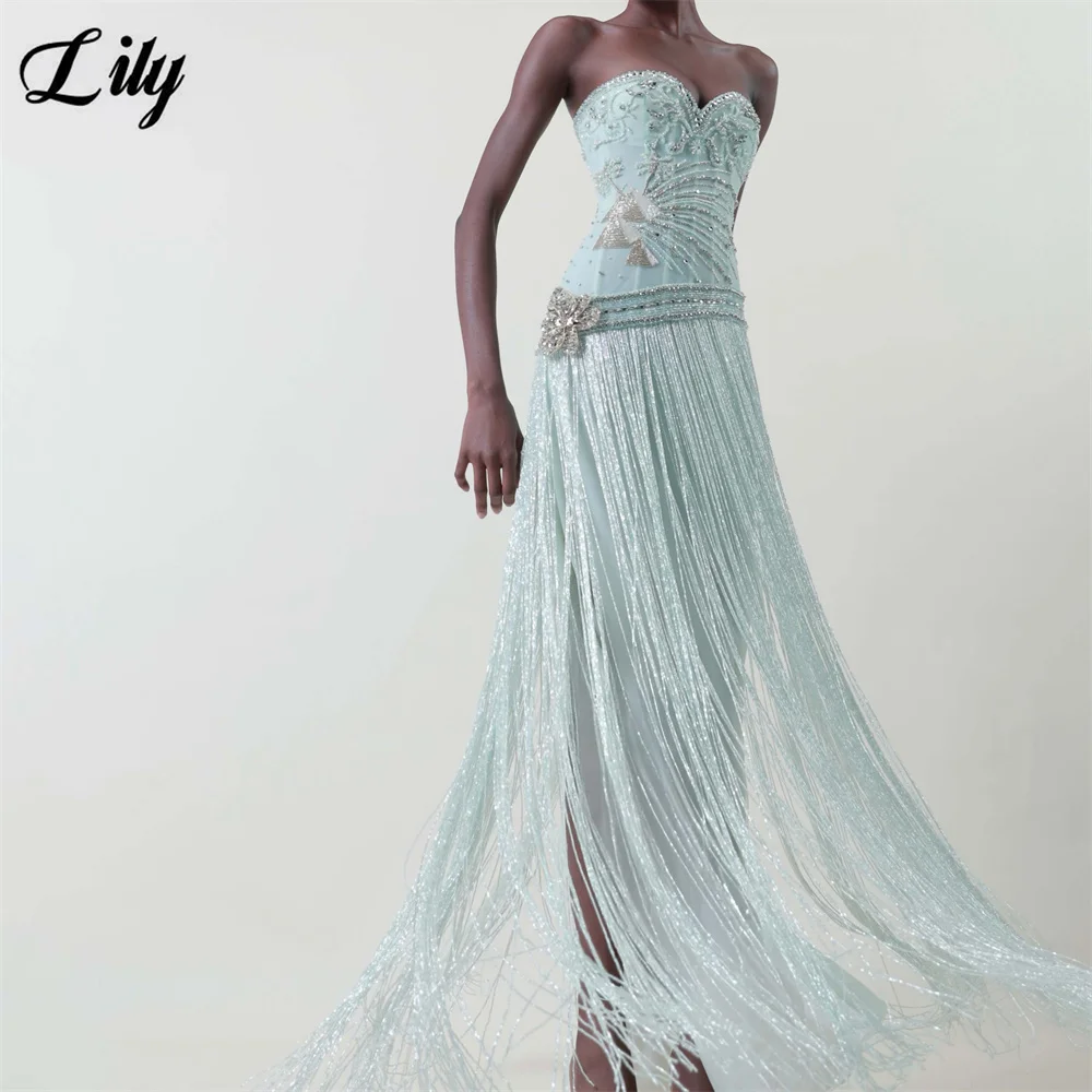 Lily Mint Green Party Dress Sweetheart Beaded Fringe Evening Dresses Mermaid فساتين السهرة Floor Length Prom Gown Customized