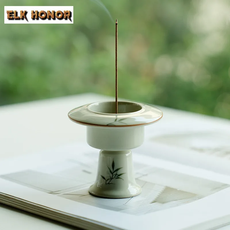 Plant Ash Hand-painted Bamboo High Foot Incense Holder Incense Waterfall Incense Burners Consecrate Censer Buddhism Ornaments