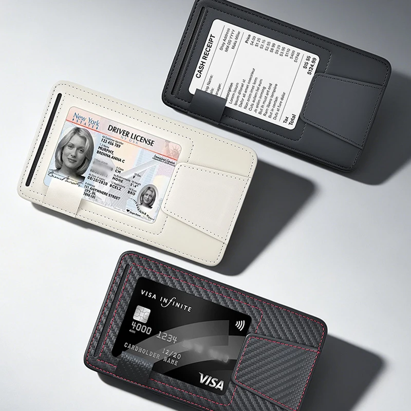 Organizador de Visera para Auto de Cuero de Microfibra, Almacenamiento para Gafas de Sol, Tarjetas y Recibos, PVC Transparente, No Bloquea la Visión, Compatible con Toyota, Honda, BMW
