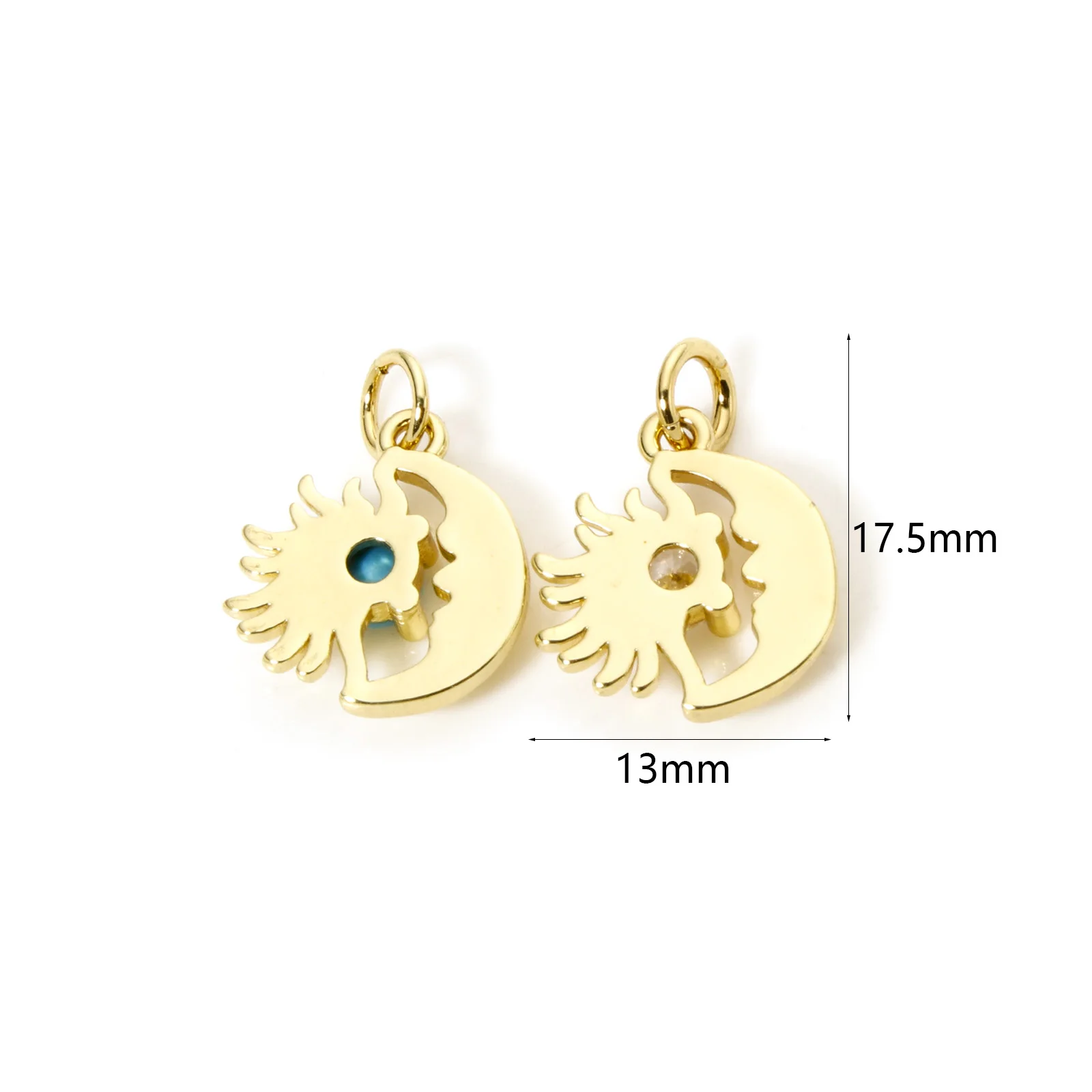 2pcs New Mini Brass Charms Gold Color Galaxy Sun Moon Cubic Zirconia Pendants DIY Necklace Earrings Jewelry Gift 17.5mm x 13mm