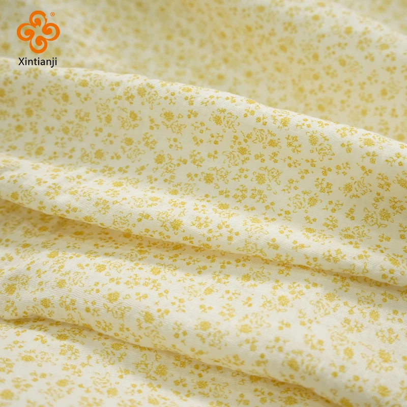 135x50cm doppio tessuto di garza Crepe 100% cotone morbido tessuto per bambini cucito fai da te abbigliamento giallo floreale traspirante Texture