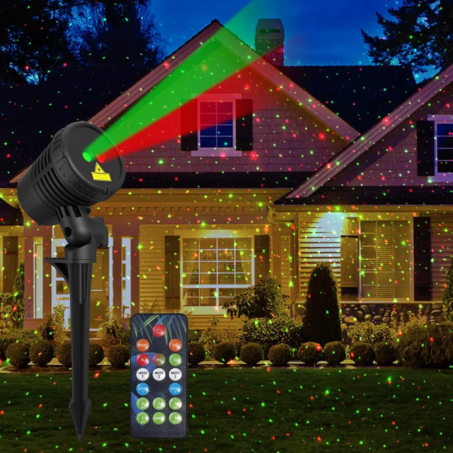 

Waterproof Outdoor Christmas Projector Lights with Remote Control, Red and Green Stars for Garden Decor