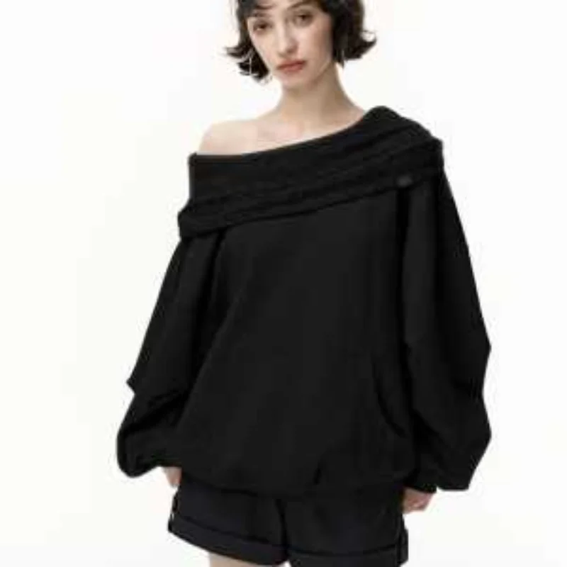 

Loose Pullover Sweatshirt Off-shoulder Top for Women 2025 New Autumn Temperament Casual Versatile Simple Jacket
