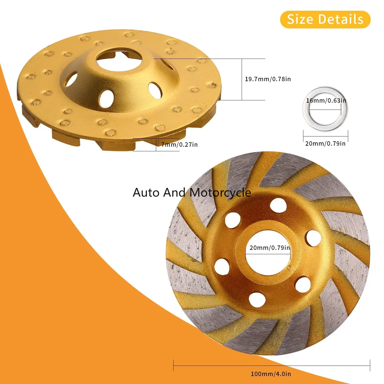 Meule diamantée turbo pour meuleuse d\'angle, pierre à béton et céramique, 12 segments, rapDuty, 4 pouces, 100mm