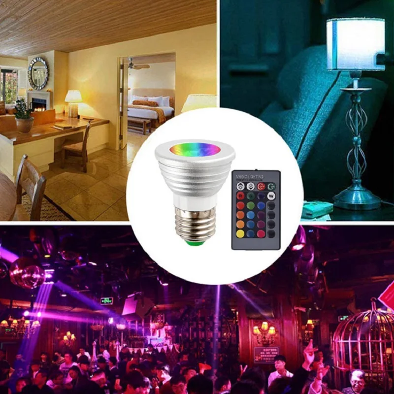 5 واط RGB لمبة LED متعدد الألوان لمبة E27 85-265 فولت الإضاءة المنزلية عكس الضوء 24 مفتاح التحكم عن بعد مصباح ذكي مصباح لتهيئة الجو