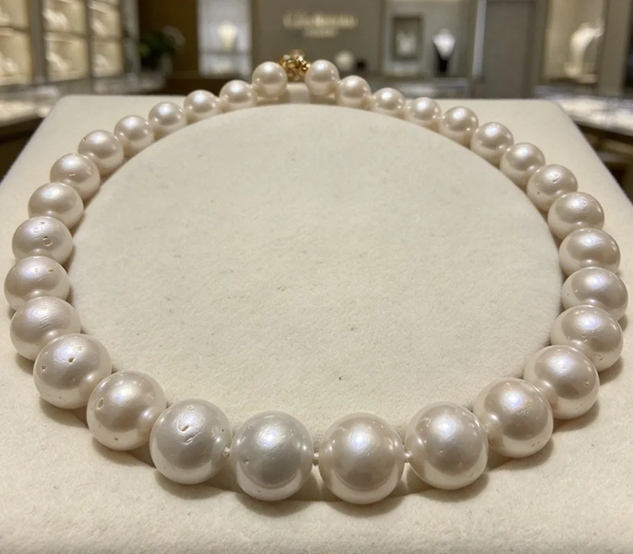 Natural 13-17mm White Pearl Necklace, 925 Sterling Silver, Women Daily & Wedding Gift Jewelry