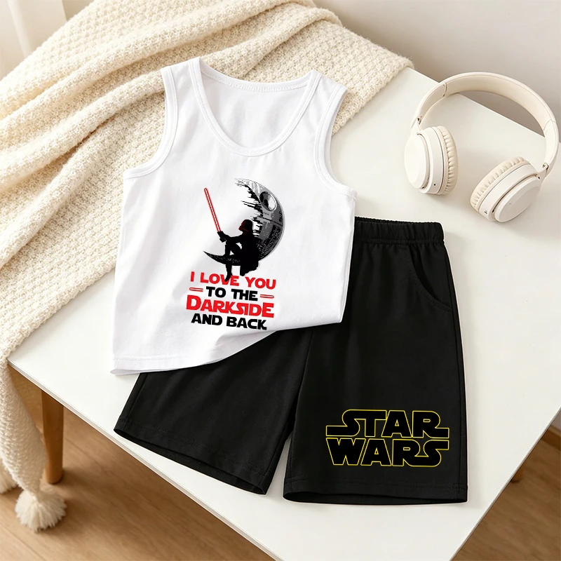 Stared Wars Vest Shorts Set Casual Sleeveless Undershirt Summer Sportwear Birthday Gift Cute Cartoon Print Soft Comfortable Tops