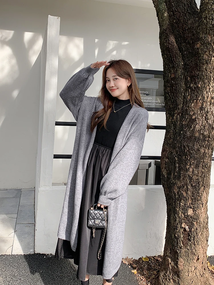 여성용 엘리 롱 아우터웨어 탑과 드 투피스 세트 가을 겨울 고급스러운 느낌 슬림핏 가운 패셔너블 앙상블