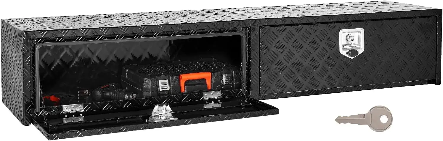 

Truck Tool Box, 72 x 13 x 16 Inch, Black Aluminum Tread Topsider Toolbox with Dual Drop Doors, Heavy Duty Lockable Storage