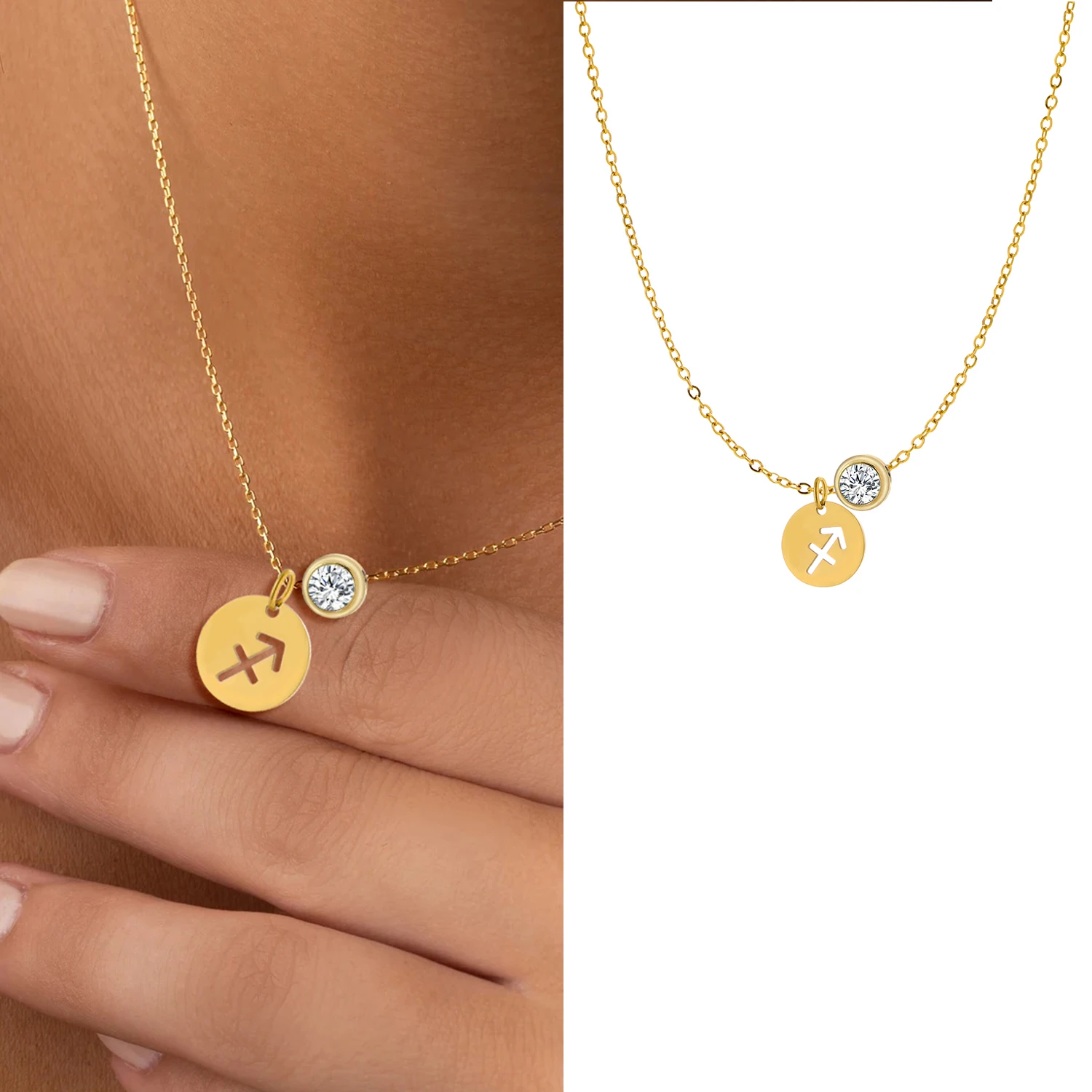 CARLIDANA Hot Sale Stainless Steel 12 Month Birthstone Necklace Gold Plated 12 Horoscope Zodiac Pendant Necklace for DIY Jewelry