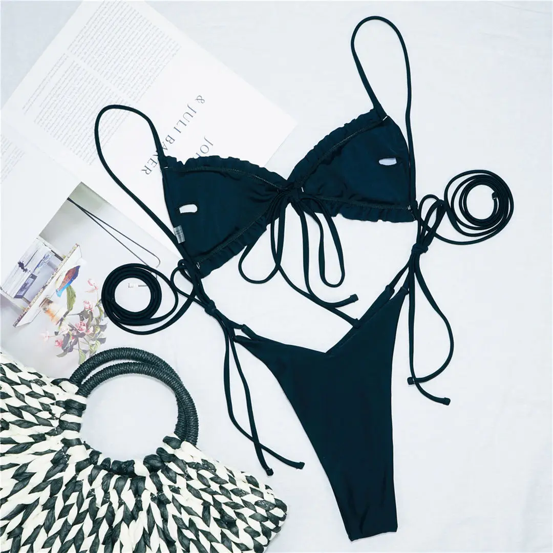 3 Farben, sexy Bikini mit Rüschen, zweiteiliges Badeanzug-Set für Damen, Badebekleidung, Schnür-Bikini, Badeanzug, Modell V2420. – Detail 28