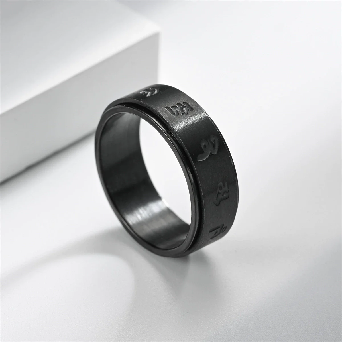 Punk Angst Fidget Spinner Buddhismus Mantra Ring Männlich Schwarz Farbe Edelstahl Spinning Rotierenden Ringe für Männer Schmuck Geschenk
