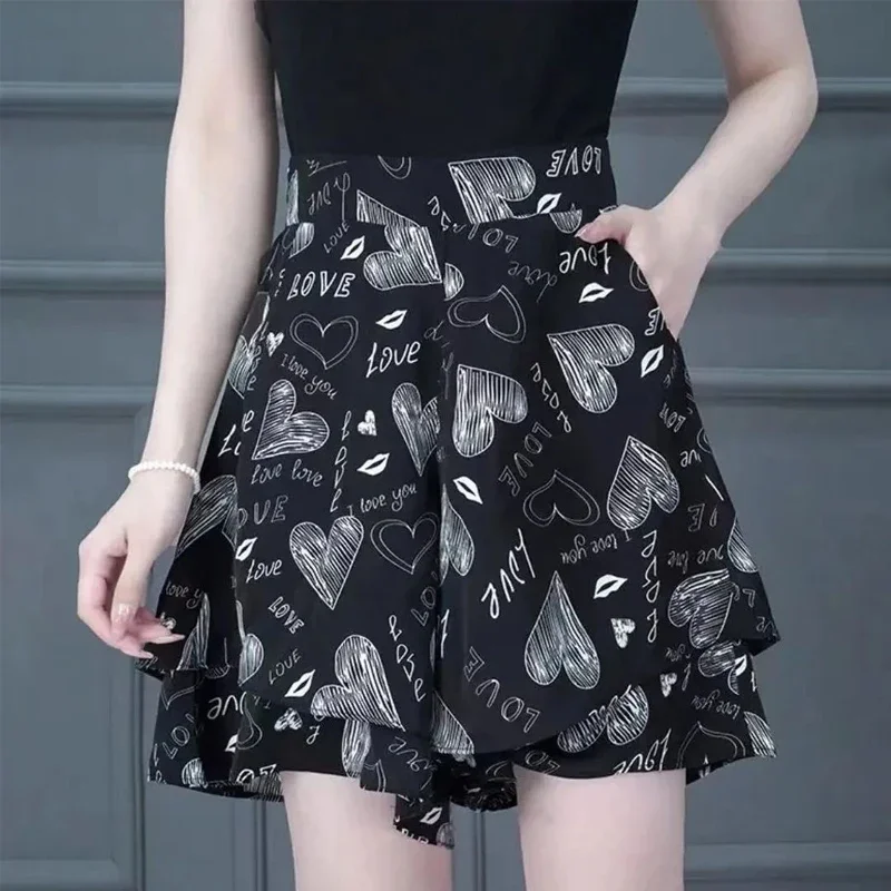 

Summer Printing Loose Shorts Ladies Elastic Waist Patchwork Plus Size Thin Pants Casual Fashion Women Clothing E6513