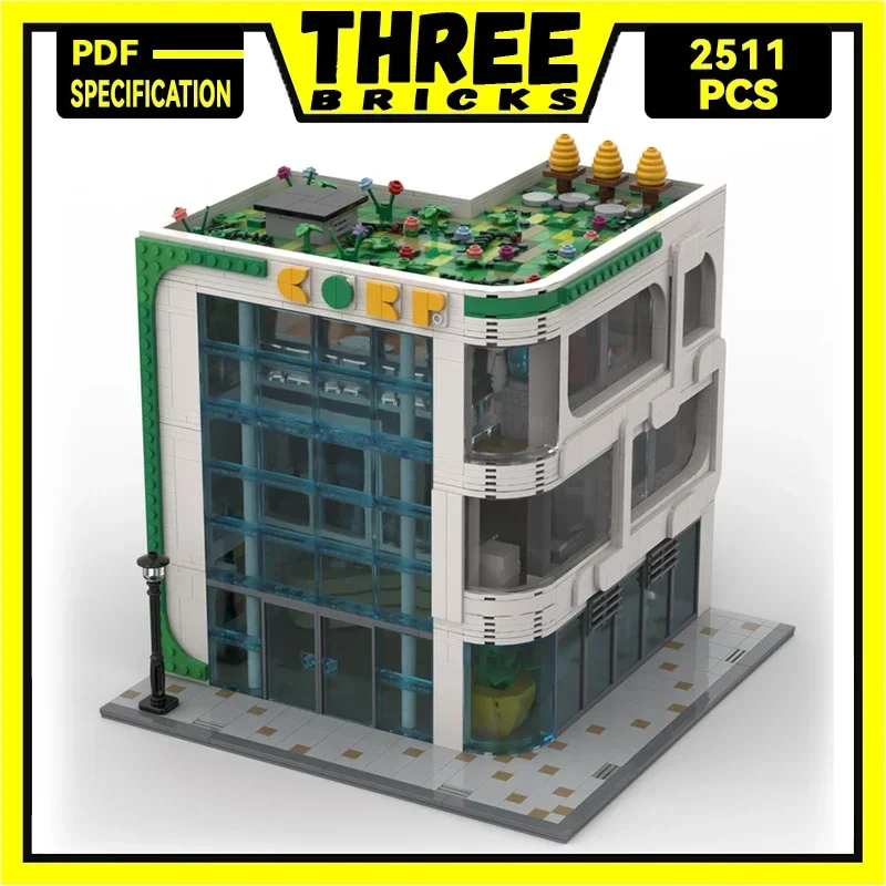 City Street View Model Moc Building Bricks Modern Corner Office Technology Modular Blocks Gifts Christmas Toys DIY Sets Assembly