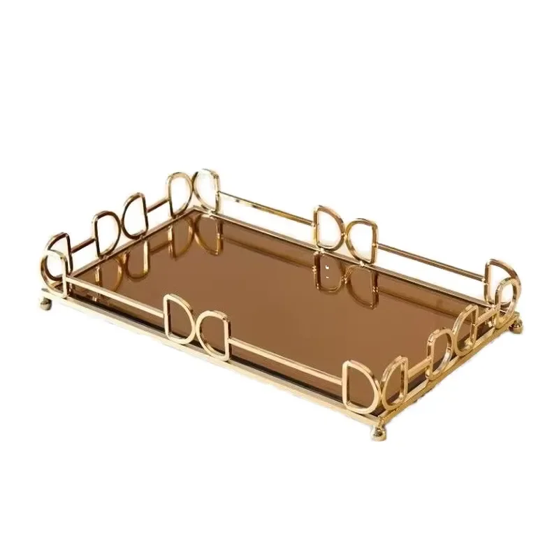 2026 Hot Sale European Design Gold Metal Mirror Storage Serving Tray for Home Decor Food Jewelry Living Room Furniture