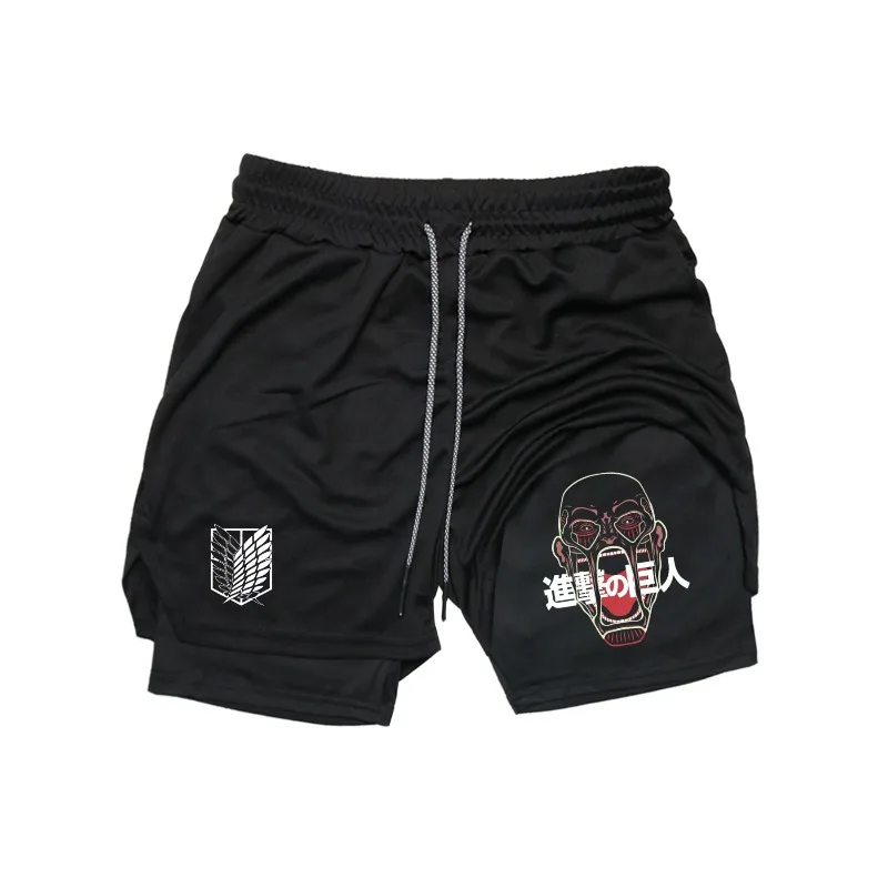 

Survey Skull 2 in1 Running Shorts Men Gym Fitness Training Quick Short Pants Male Outdoor Sport Jogging Built-in Pocket Bermuda