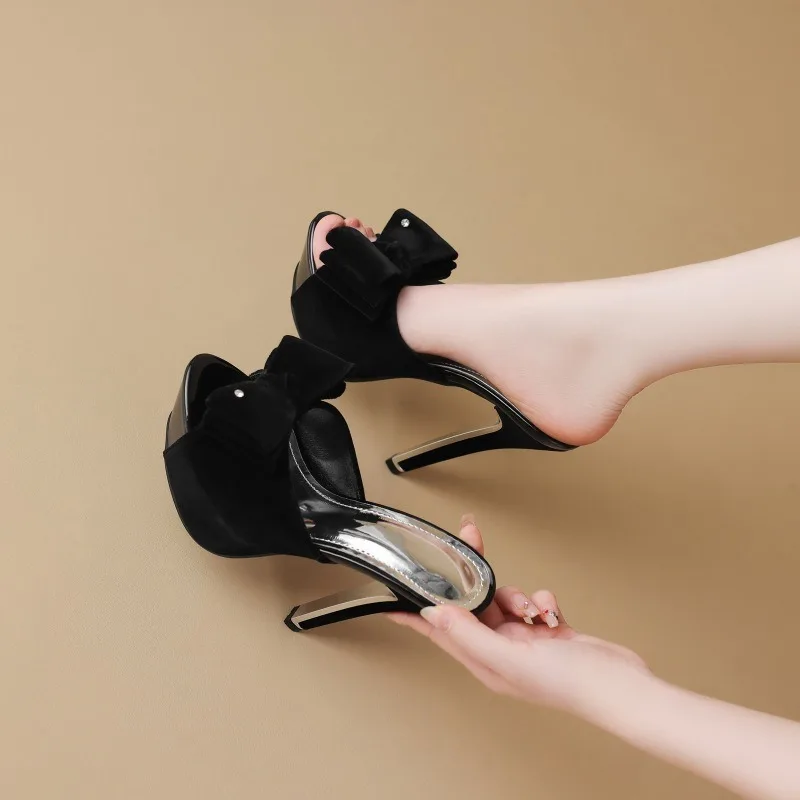 2024 Women 14cm High Heels 5cm Platform Pumps Open Toe Soft Leather Designer Sandals Butterfly Knots Cute Nightclucb Shoes