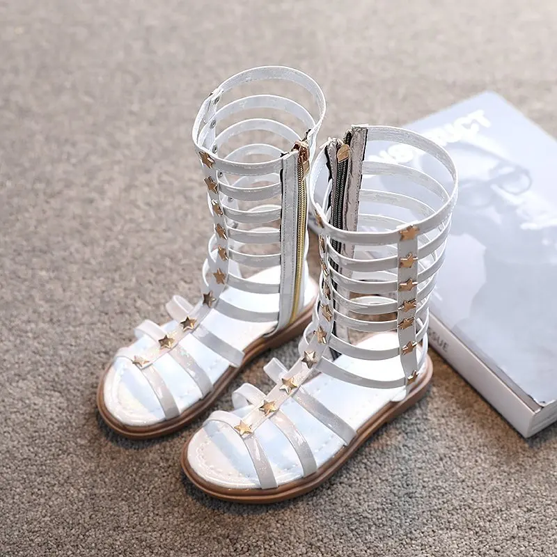 2024 Female Child Sandals Princess Shoes High Shoes Cutout Gladiator Baby Boots Girl\'s Fashion Sandals