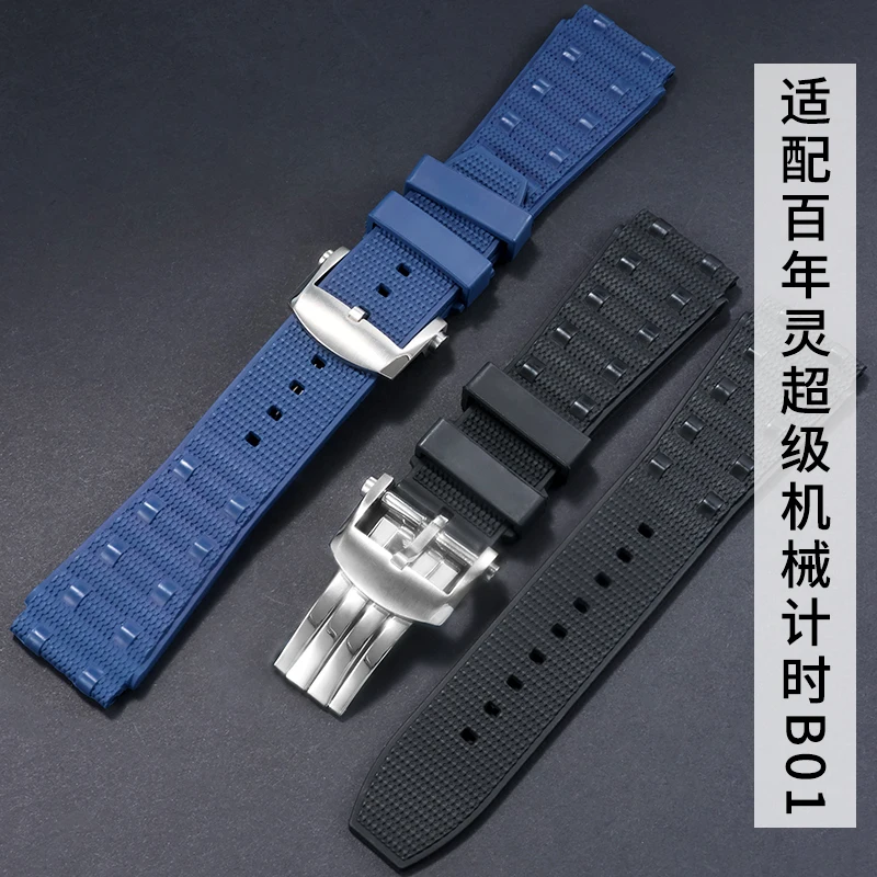 Wysokiej jakości pasek do zegarka z gumy fluorowej do męskiego paska do zegarka Breitling B01 Sports FKM 22mm czarna niebieska bransoletka narzędzie fluoroelastomer