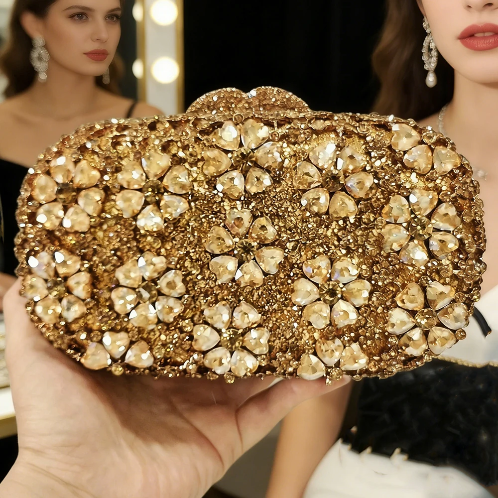 

Flower Rhinestone Evening Bag WHTUOHENG Diamond Purses Handbags Women Green/Gold Crystal Clutches Lady Wedding Clutch Purse