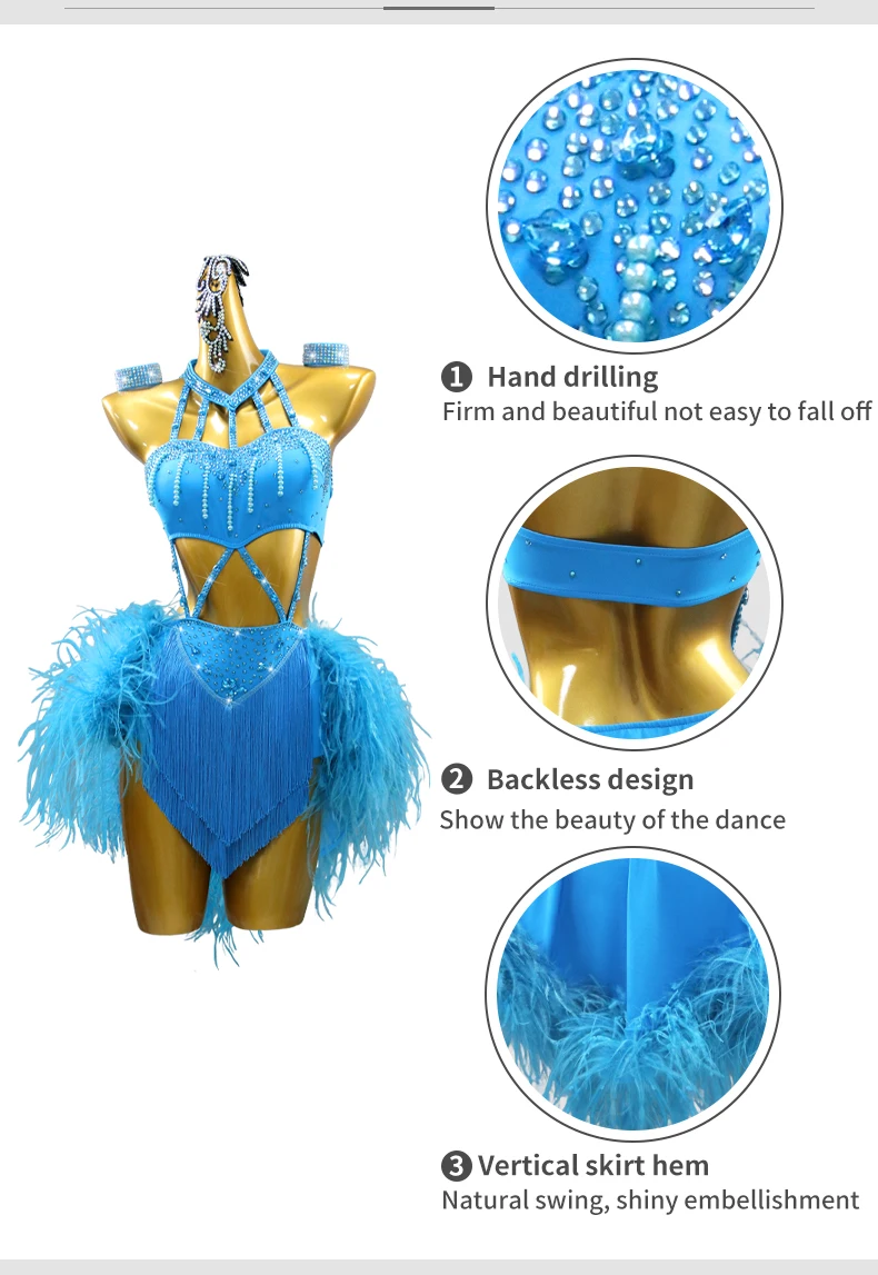 2026 Damen Lateinamerikanische Kleidung Mädchen Abendkleid Samba Bühnen-Tanzkostüm Cabaret Tanzbekleidung Wettbewerb Ballsaal Party Federanzug – Detail 6