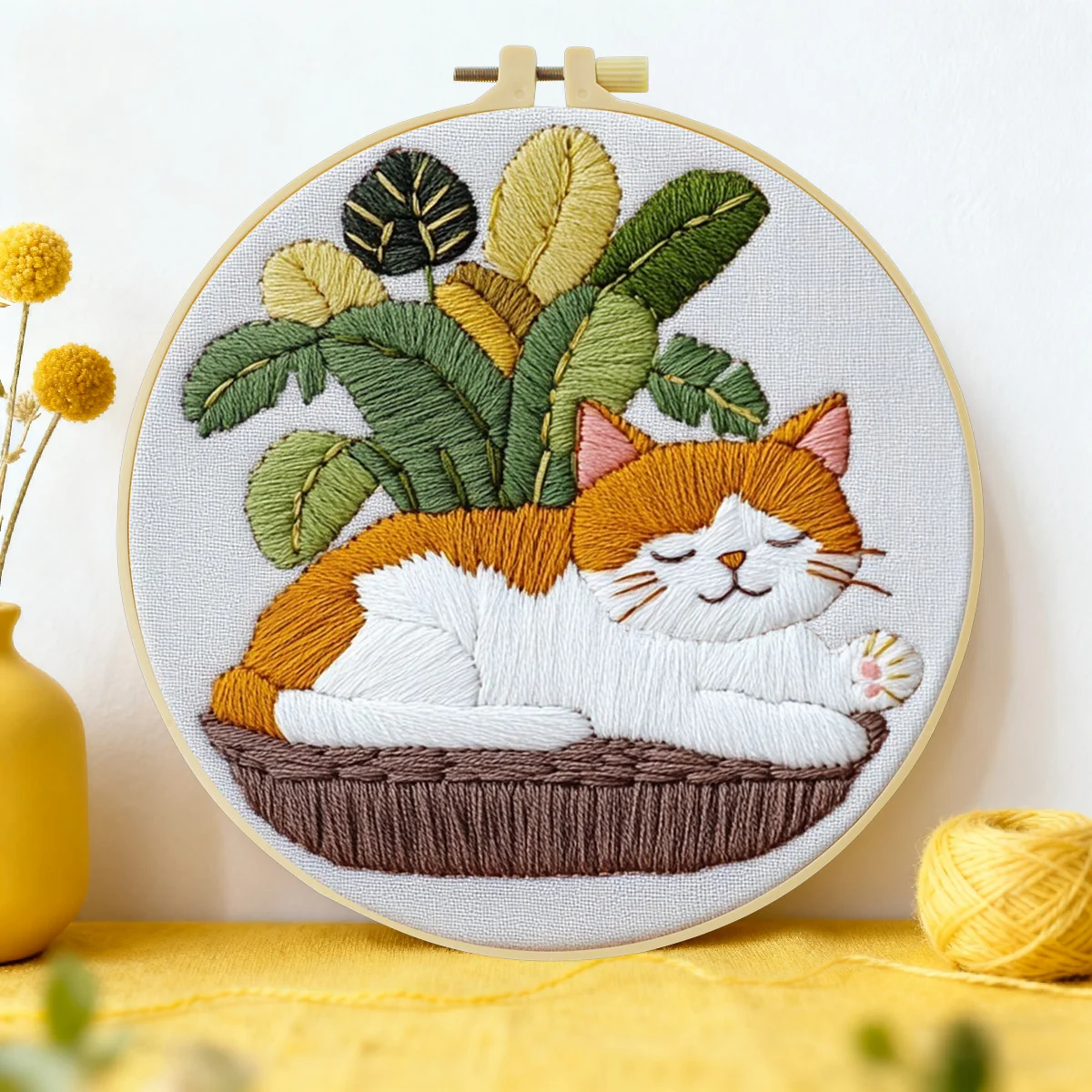 1 Stück 20x20cm/15x15cm 7,87/6,3 Zoll Katzen-Stickerei-Starter-Kit DIY-Kit DIY-Stickerei-Set Handarbeiten Nähkunst-Set für Anfänger – Detail 1