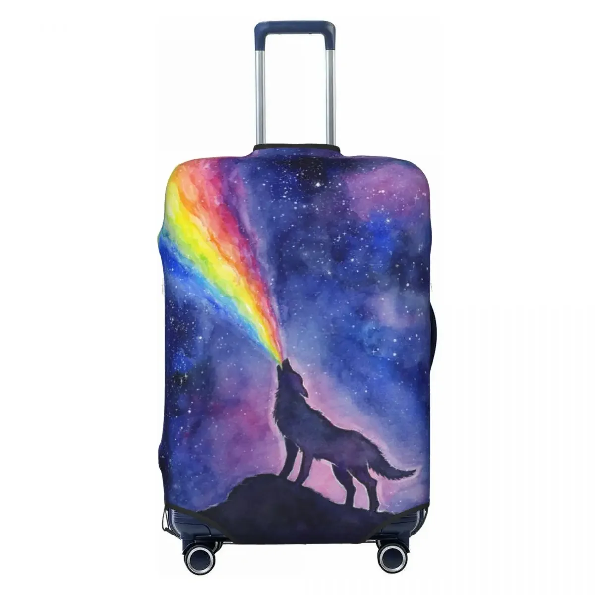 Wolf Howling Rainbow Suitcase Cover Space Travel Flight Useful Xmas Gift Luggage Accesories Protector